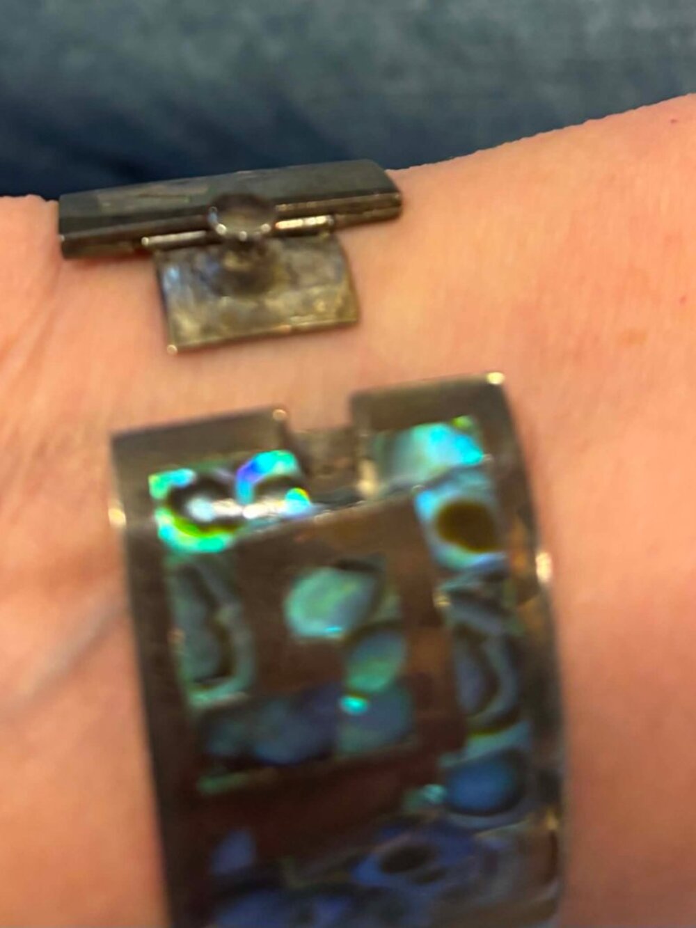 Vintage Taxco Abalone Shell Sterling Bracelet - Picture 3 of 6
